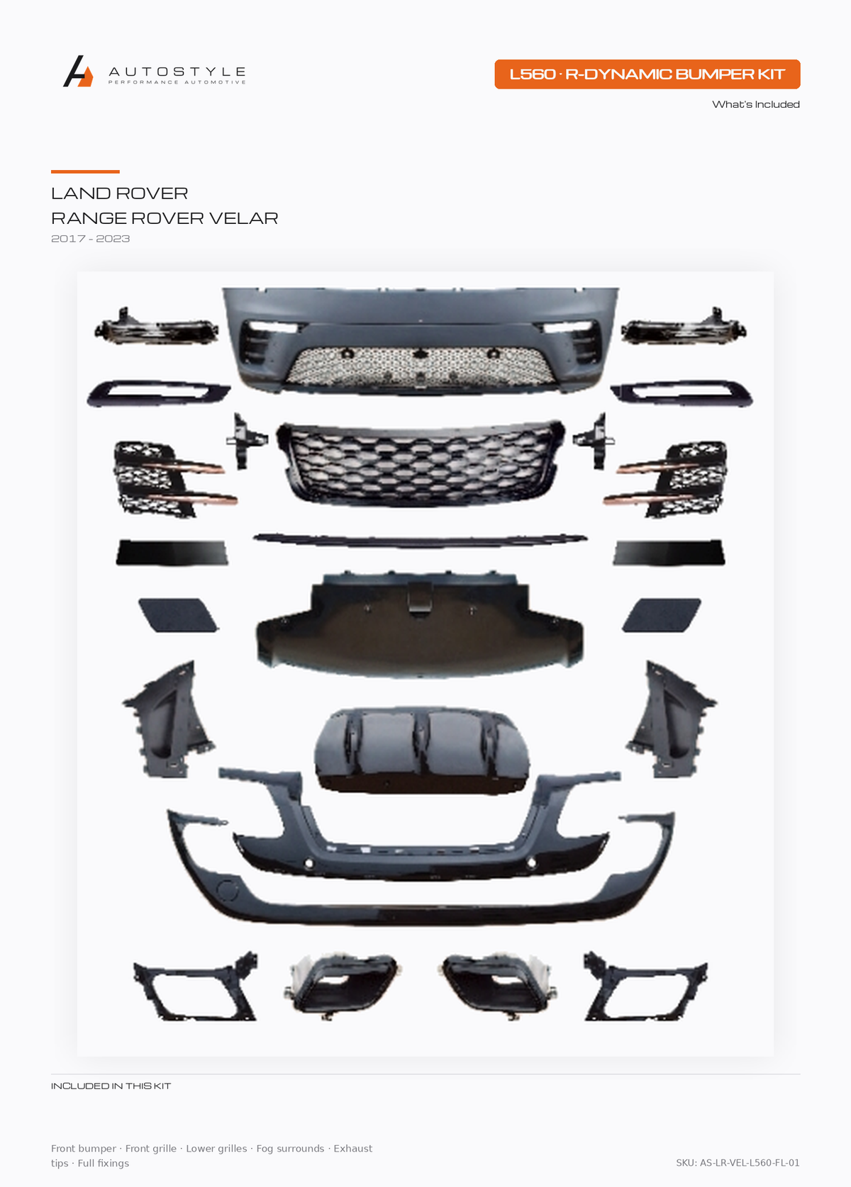 Range Rover Velar R-Dynamic bumper kit components by Autostyle